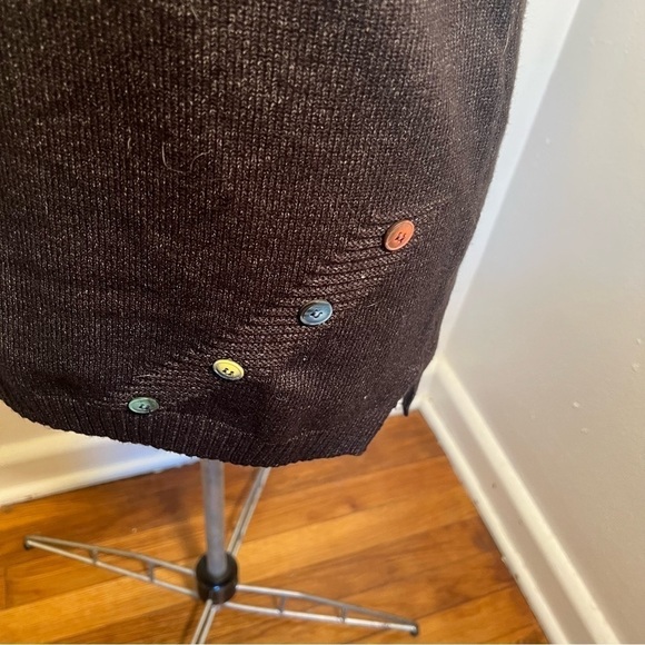 V-Neck Tunic Sweater Vest Dark Charcoal Gray Buttons - Picture 5 of 9